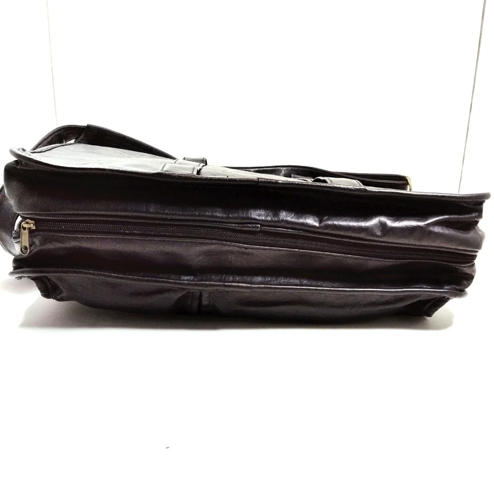 Black Faux Leather Briefcase Messenger Bag with Multiple Zipper Pockets